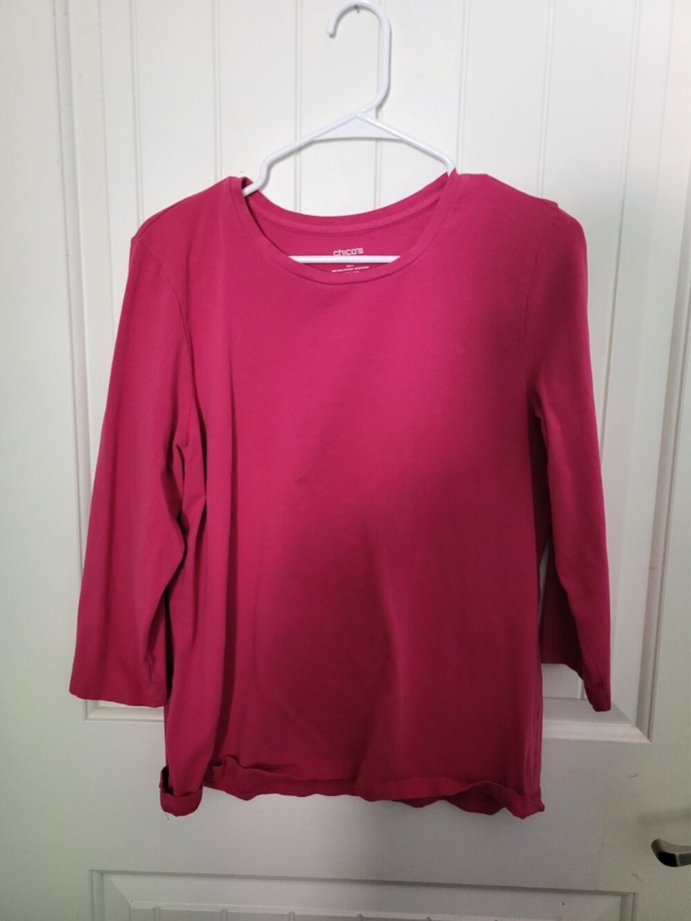 Chico’s Pink Pima Cotton 3/4 Sleeve Ultimate Tee Size 2